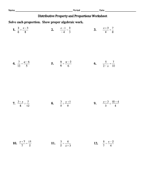 Algebraic Proportions Worksheet  Form