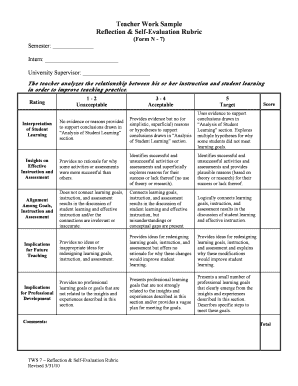Teacher Self Reflection Examples PDF  Form