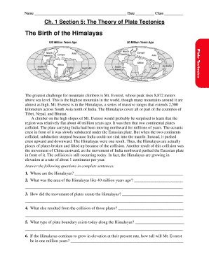 The Birth of the Himalayas Worksheet Answer Key  Form
