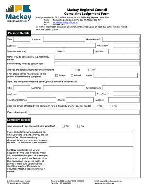 Mackay Council Complaints  Form