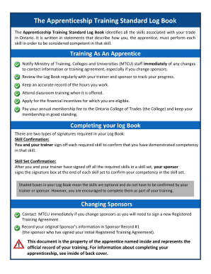 Apprenticeship Training Standard Log Book  Form