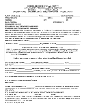 Clay County Special Pupil Request Form