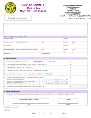  Meals Tax Form Louisa County 2012