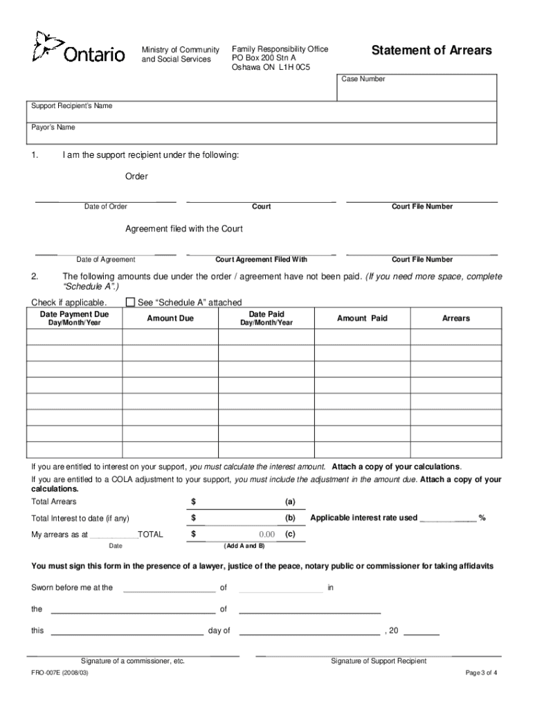 Fro Statement of Arrears  Form