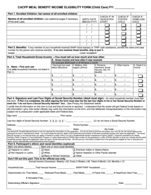 CACFP MEAL BENEFIT INCOME ELIGIBILITY FORM Child Care FY Part 1 Web Alsde