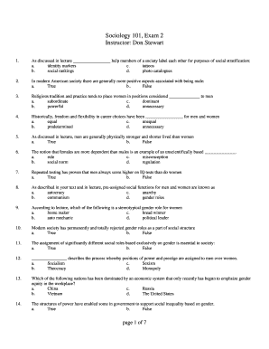 Sociology 101 Final Exam Questions PDF  Form