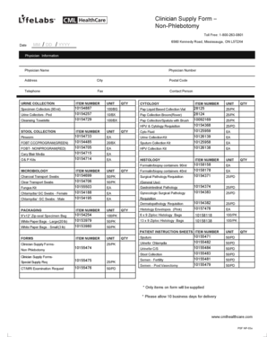 Supply Order Form CML HealthCare