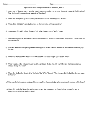 Joseph Stalin Red Terror Video Worksheet Answers  Form