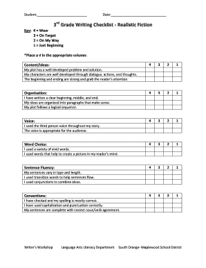 Realistic Fiction Checklist  Form