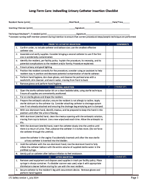 Urinary Catheter Care Checklist  Form