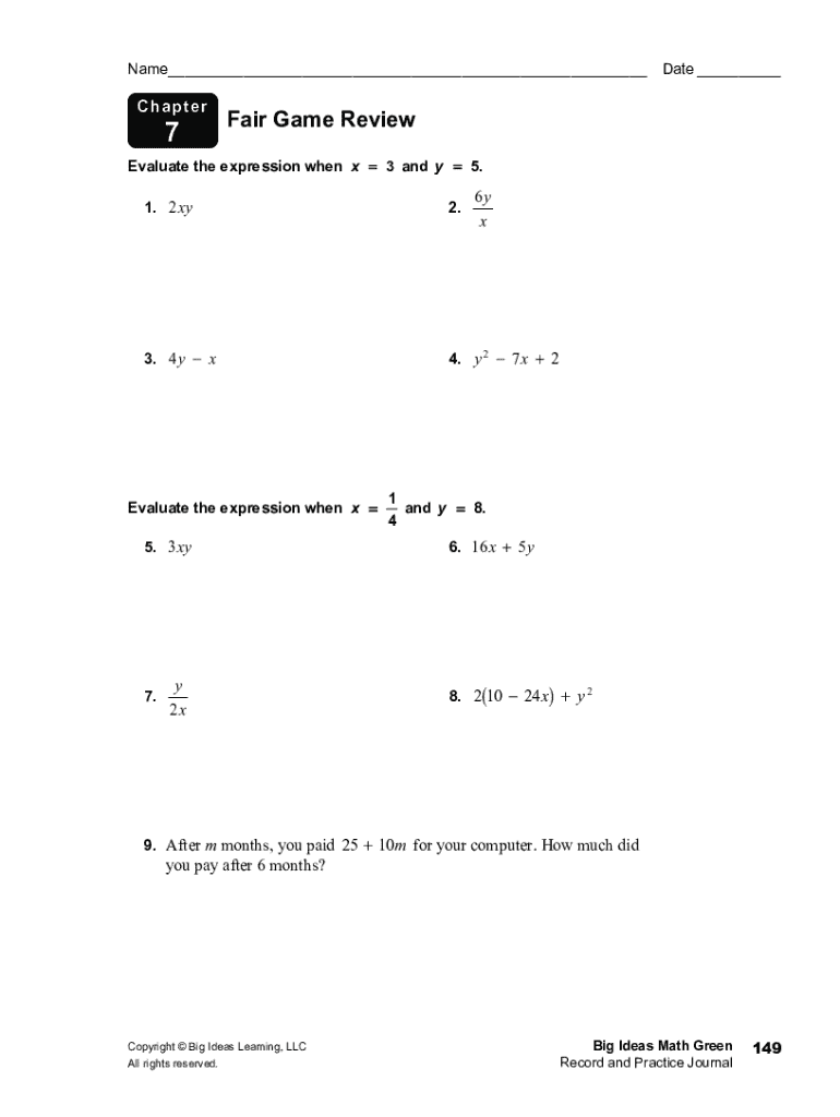 Chapter 3 Fair Game Review Answer Key  Form