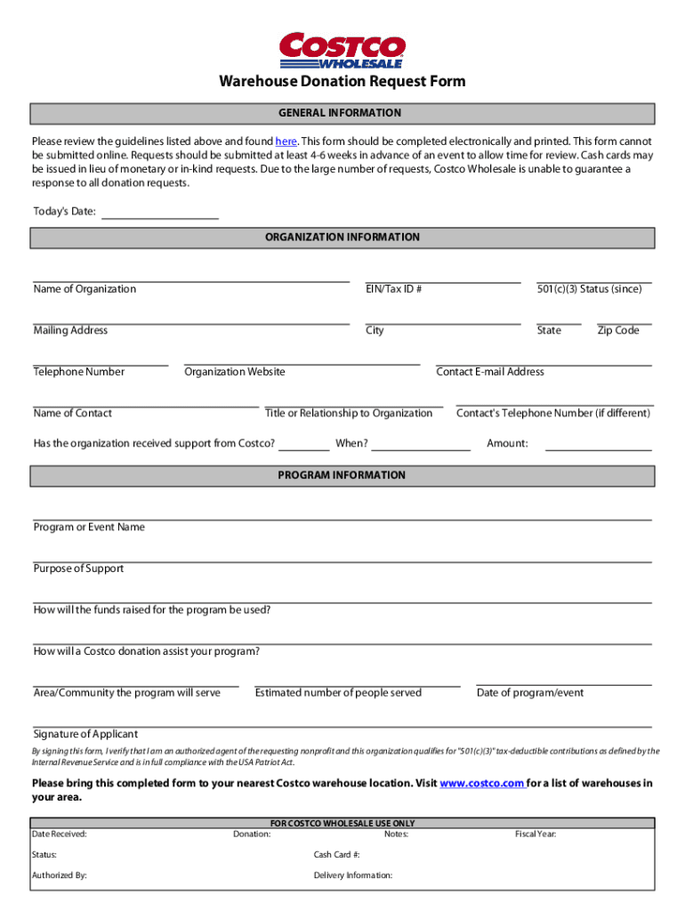  Costco Donation Request Form 2013-2024