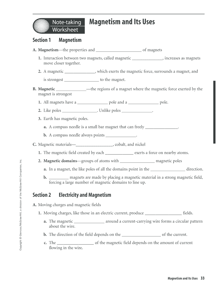 Magnetism and Its Uses Note Taking Worksheet  Form