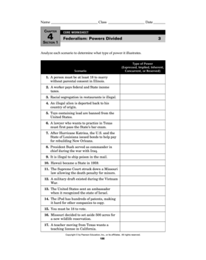 Federalism Powers Divided Worksheet Answer Key  Form