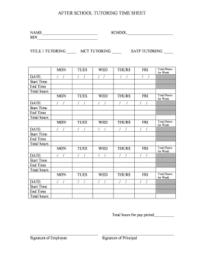 AFTER SCHOOL TUTORING TIME SHEET  Form