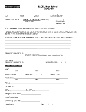 Excel High School Transcript  Form