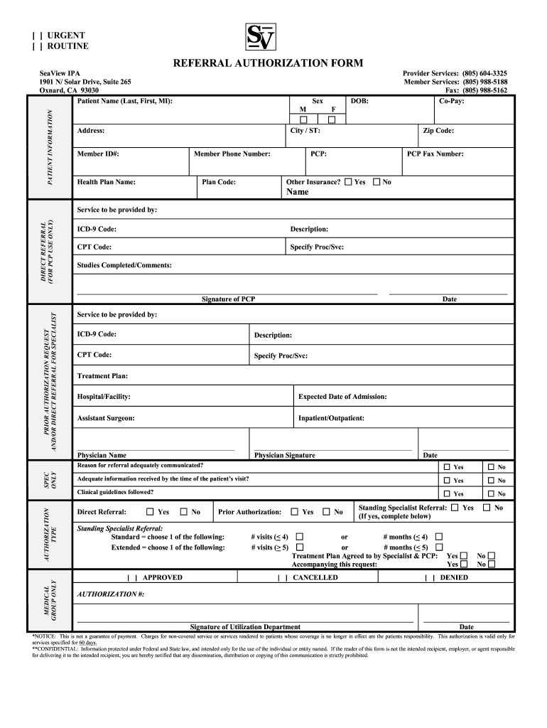 Seaview Ipa Authorization Form