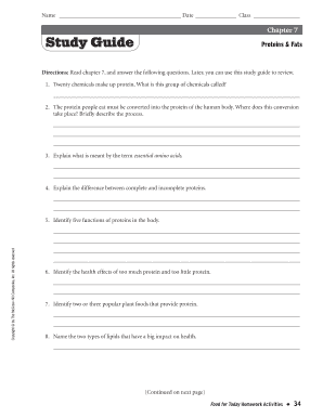 Chapter 7 Proteins and Fats Worksheet Answer Key  Form