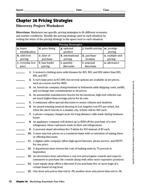 Pricing Strategy Worksheet  Form