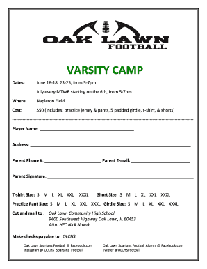 Football Varsity Camp Flyer Oak Lawn Community High  Form