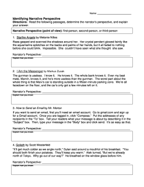 Narrative Perspective Worksheet  Form