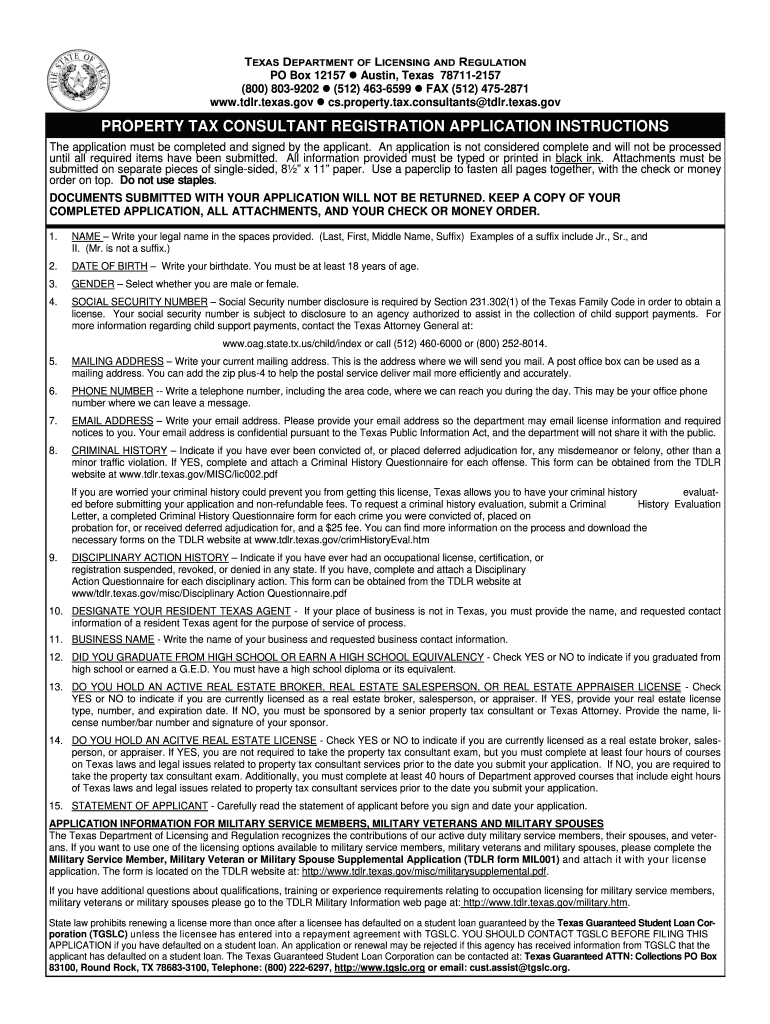 PTC001 Property Tax Consultant Registration Application  Form