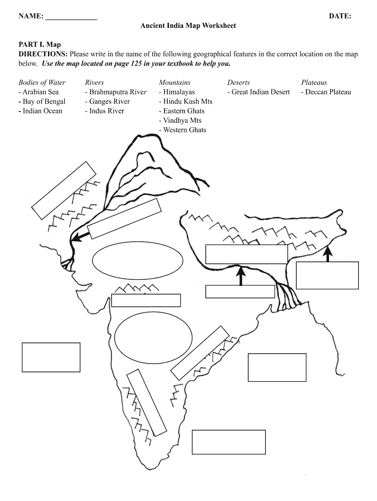 Ancient India Map Worksheet  Form