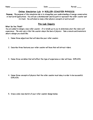 Online Simulation Lab Roller Coaster Physics Answer Key  Form