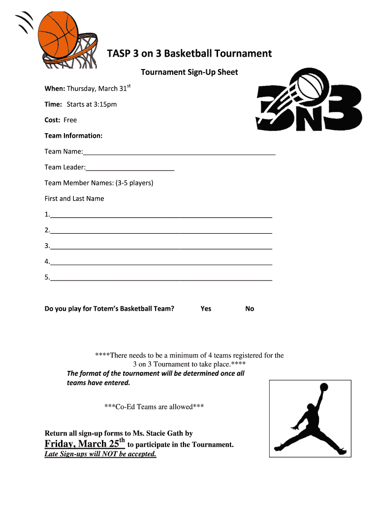 Basketball Sign Up Sheet Form Fill Out and Sign Printable PDF