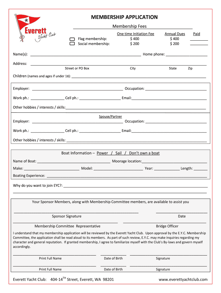 Membership Application Everett Yacht Club  Form