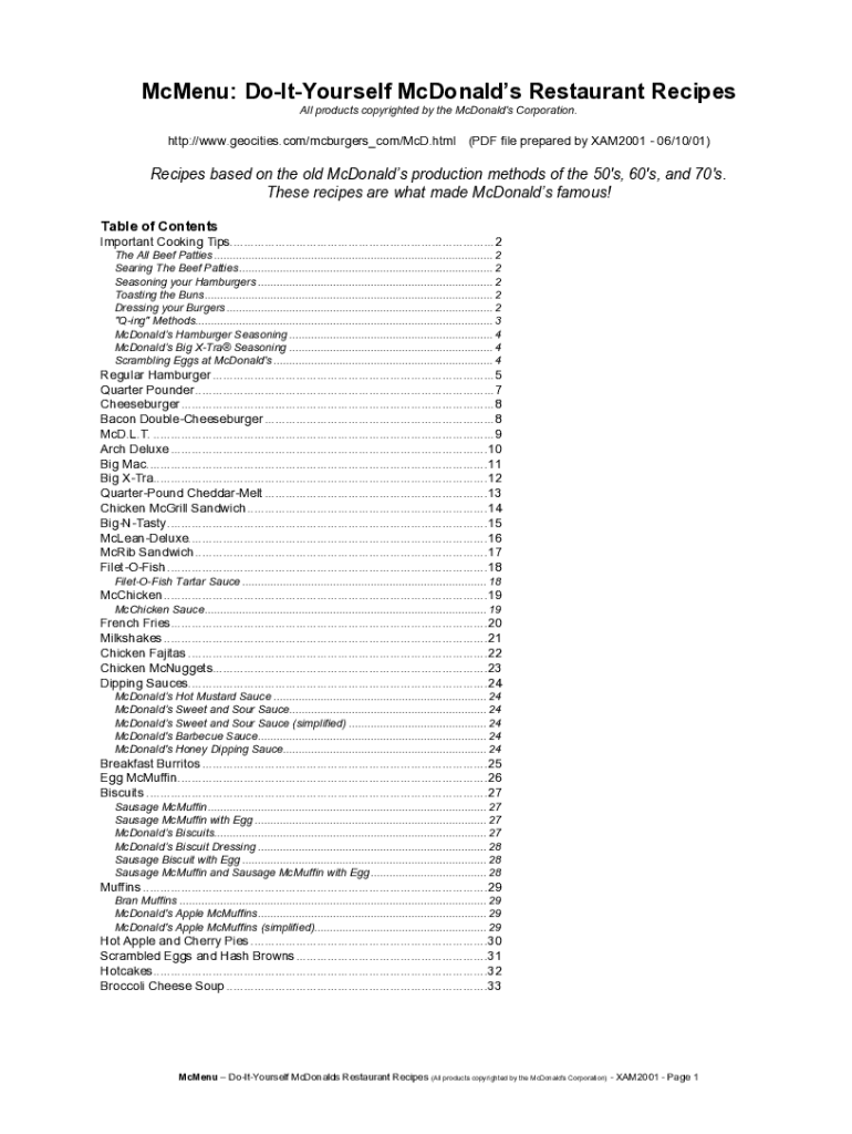 Mcdonalds Recipes PDF  Form