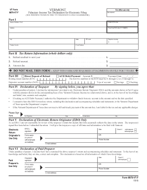 VERMONT 8879 VT F Fiduciary Income Tax Declaration for Tax Vermont  Form