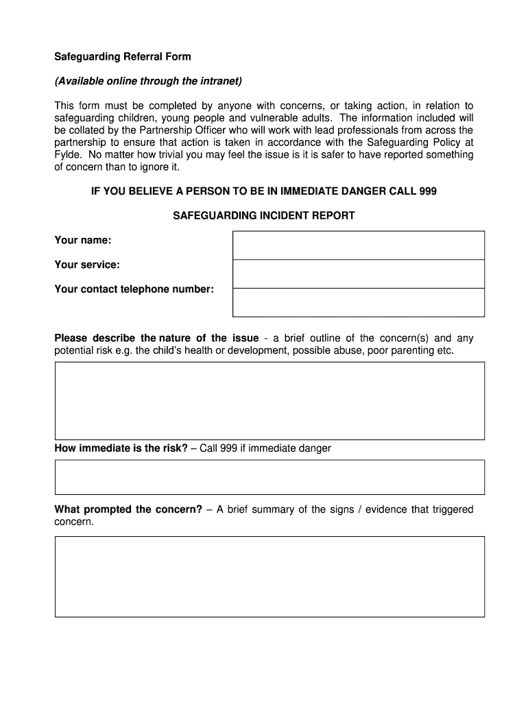 Safeguarding Referral Form Extranetfyldegovuk Extranet Fylde Gov