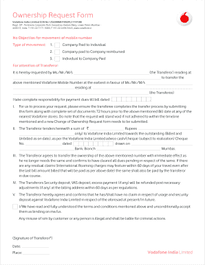 Vodafone Change of Ownership Request Form