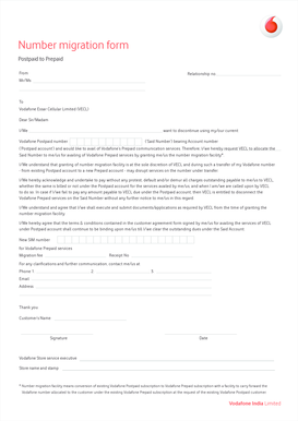 Number Migration Post to Pre Vodafone  Form