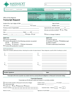 Massasoit Community College Transcript  Form