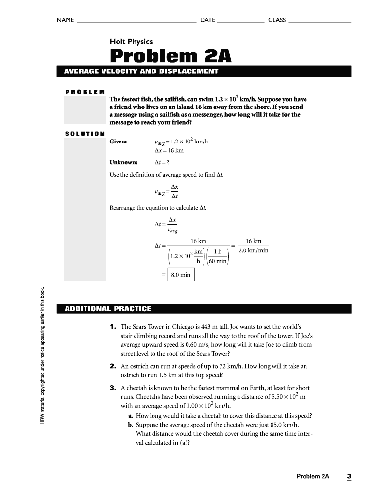 Holt Physics Problem 2a Answers  Form