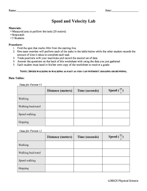 Speed and Velocity Lab Answer Key  Form