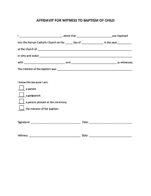 Affidavit for Baptism  Form