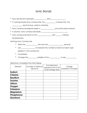 Ionic Bonds Worksheet Answers  Form