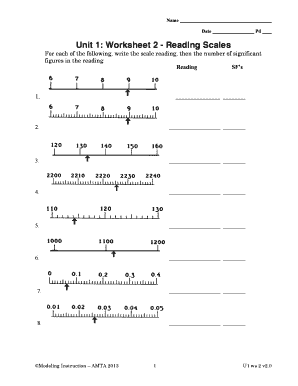 Unit 1 Worksheet 2 Reading Scales Answer Key  Form