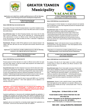 Greater Tzaneen Municipality Application Form