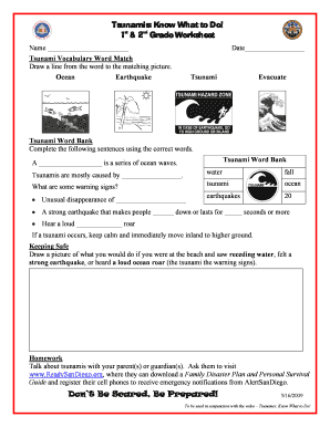 Tsunamis Know What to Do 1st 2nd Grade Ready San Diego Readysandiego  Form