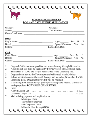 Mahwah Dog License  Form