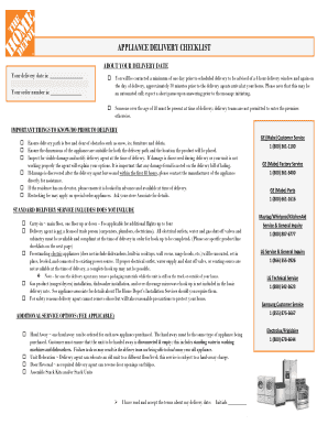 Home Depot Appliance Delivery Checklist  Form