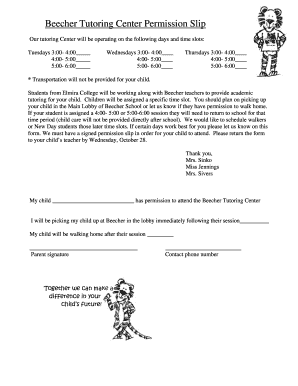 Tutoring Permission Slip Template  Form