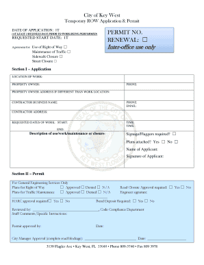 City of Key West Temporary ROW Application Permit  Form