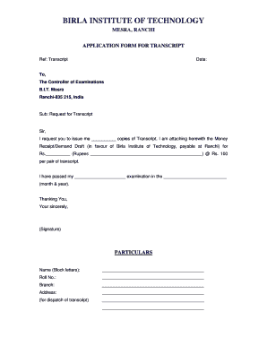 Transcript Bit Mesra  Form