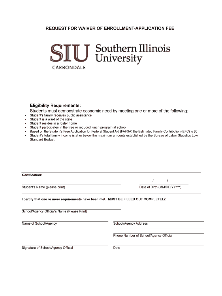 Siu Application Fee Waiver  Form