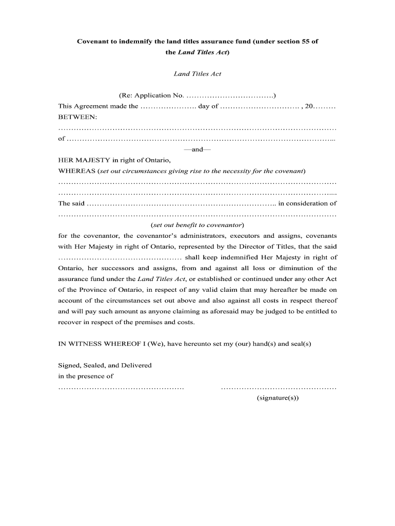 Covenant to Indemnify Form 55